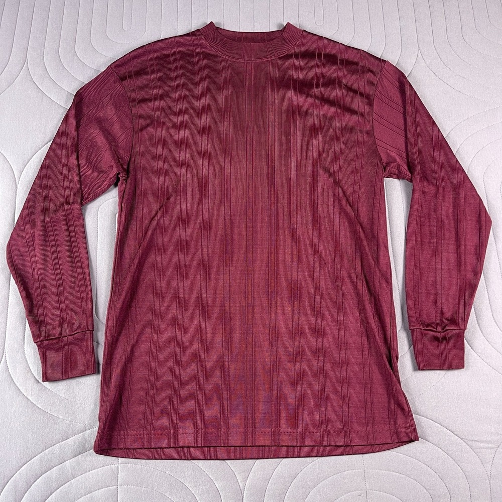 Syllables Shirt Mens Medium Burgundy Long Sleeve Crewneck Ribbed Knit 90s Retro